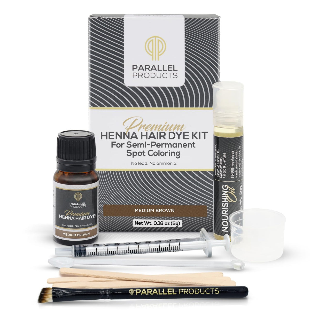 Kit de Teinture au Henné PARALLEL PRODUCTS, contenu complet avec huile et accessoires
