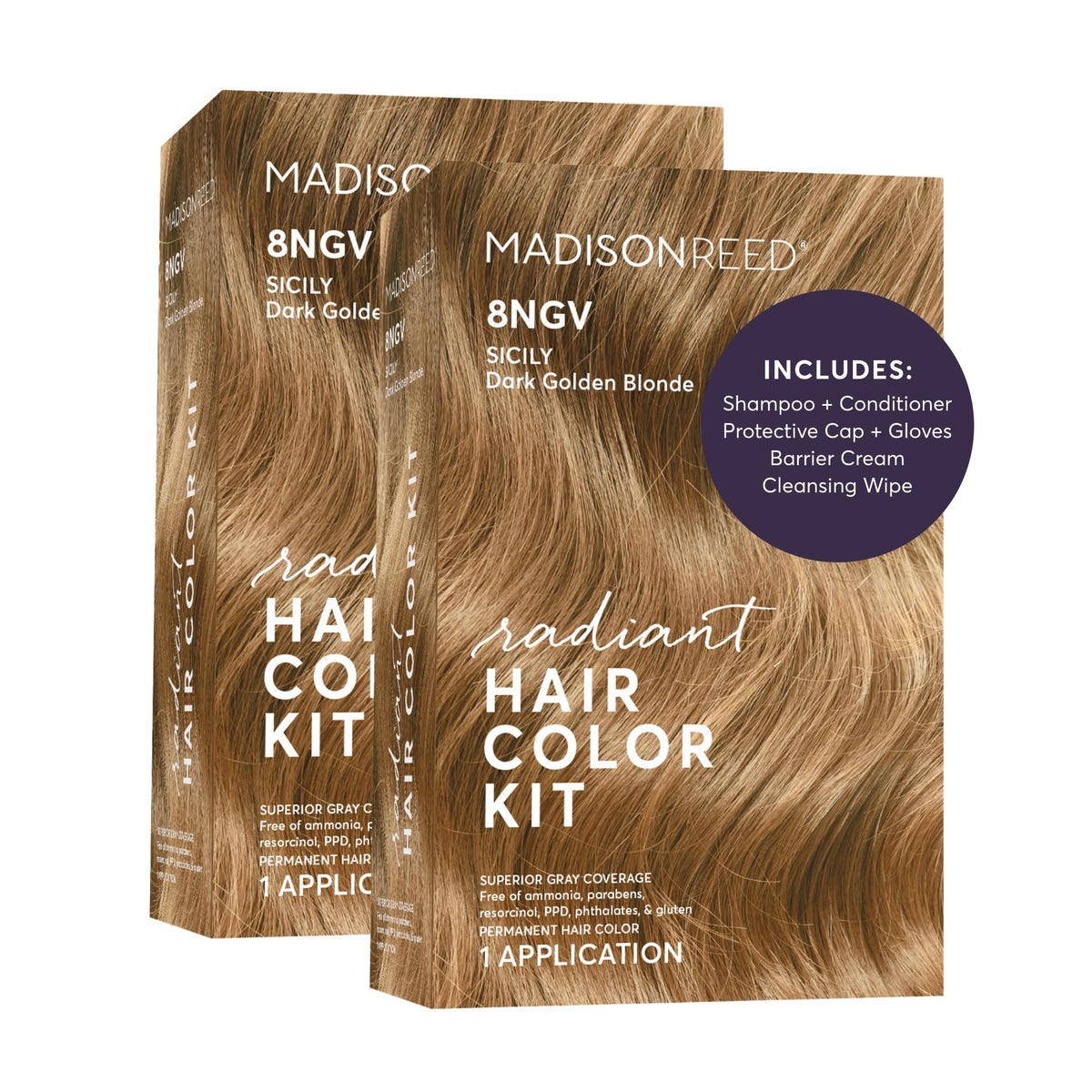 Kit de teinture capillaire Madison Reed 8NGV avec emballage et accessoires