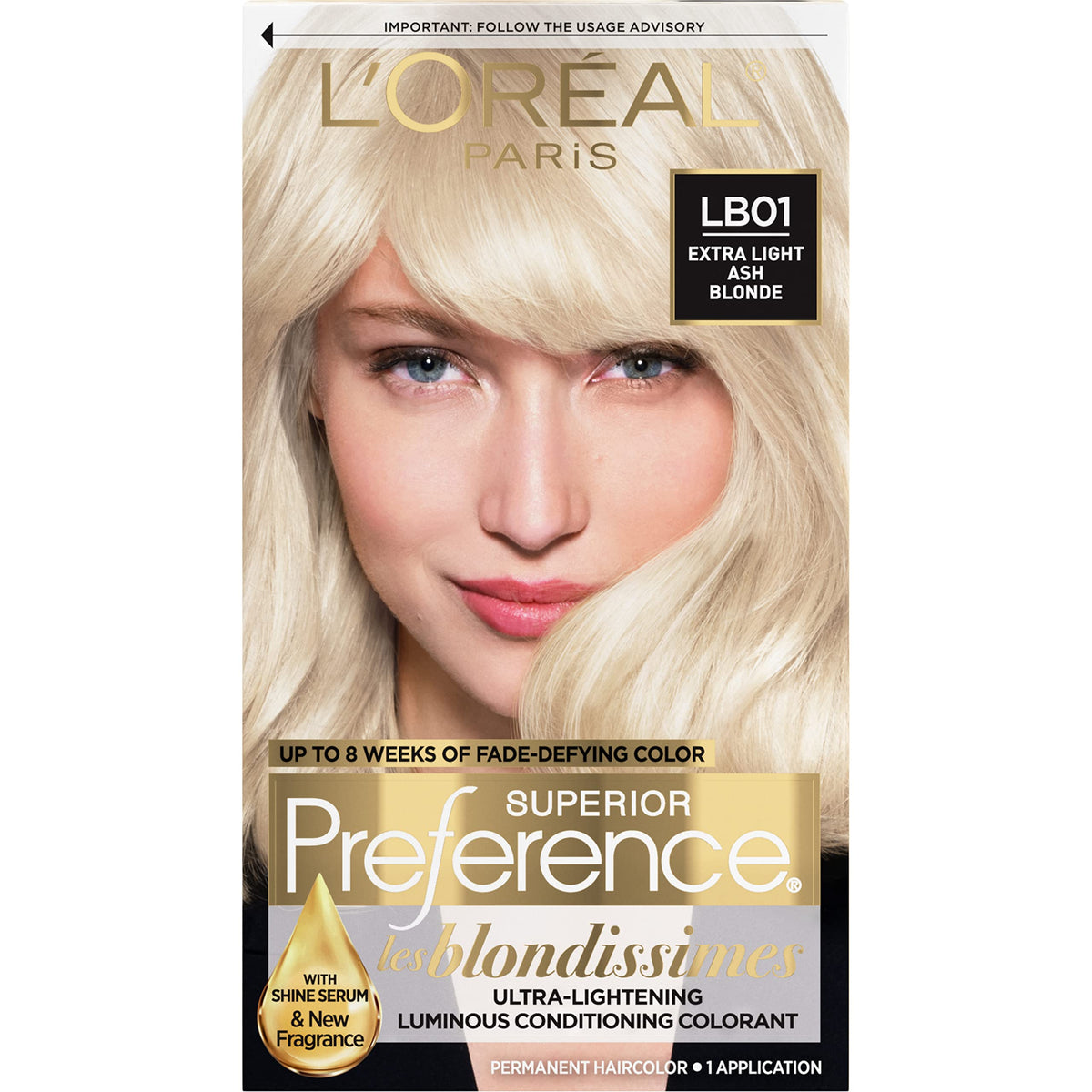 Kit de teinture cheveux L'Oreal Paris LB01 Blond Cendré Extra Clair vue de face