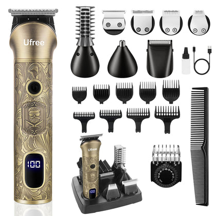 Kit de tonte Ufree 7-en-1 avec accessoires sur fond blanc
