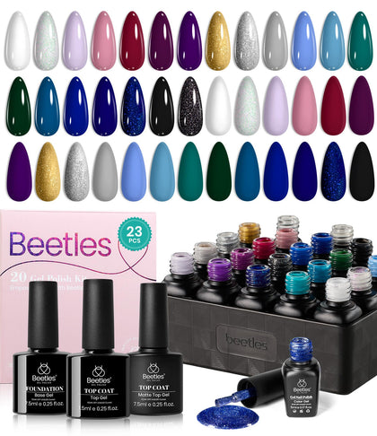 kit de vernis à ongles beetles avec 20 couleurs et 3 top coats