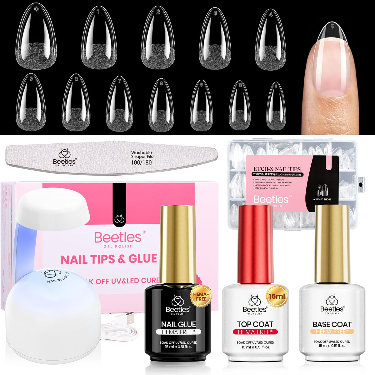 Kit de vernis à ongles Beetles avec 288 tips en différentes tailles