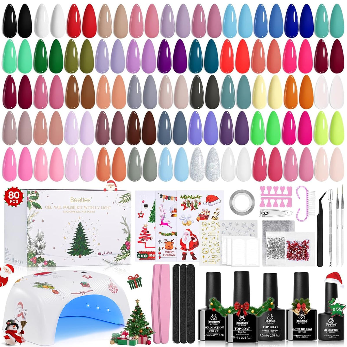 Kit de vernis à ongles en gel beetles 80 pièces avec lampe UV et outils