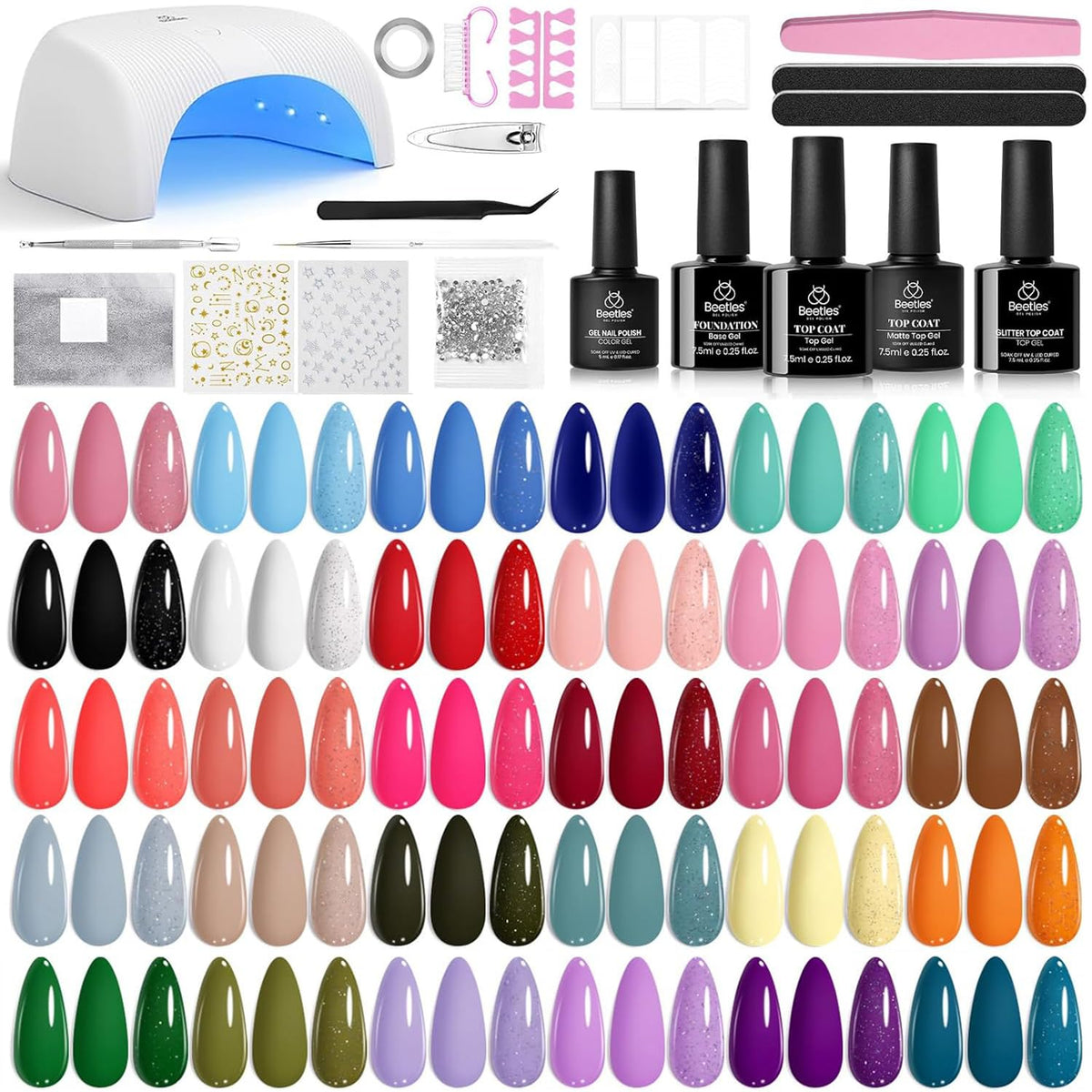 kit de vernis à ongles en gel beetles avec 32 couleurs et lampe UV