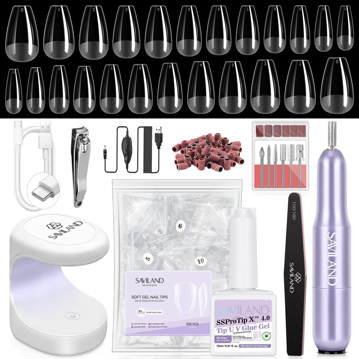 Kit de vernis à ongles en gel SAVILAND avec pointes ballerine et lampe LED