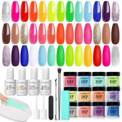 Kit de vernis à ongles en poudre AZUREBEAUTY, vue de face avec les couleurs
