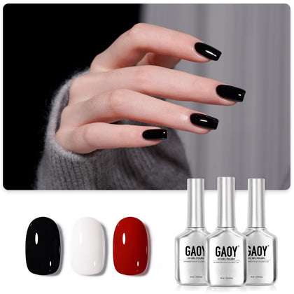 Kit de vernis à ongles GAOY avec 3 flacons de 16ml en blanc, noir et rouge