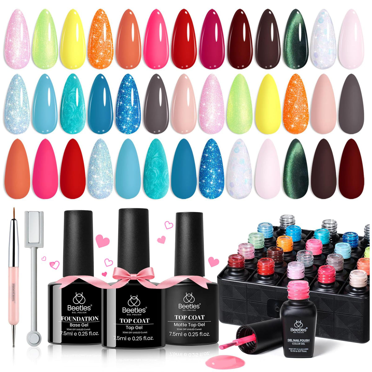 Kit de vernis à ongles gel beetles avec 20 couleurs et accessoires