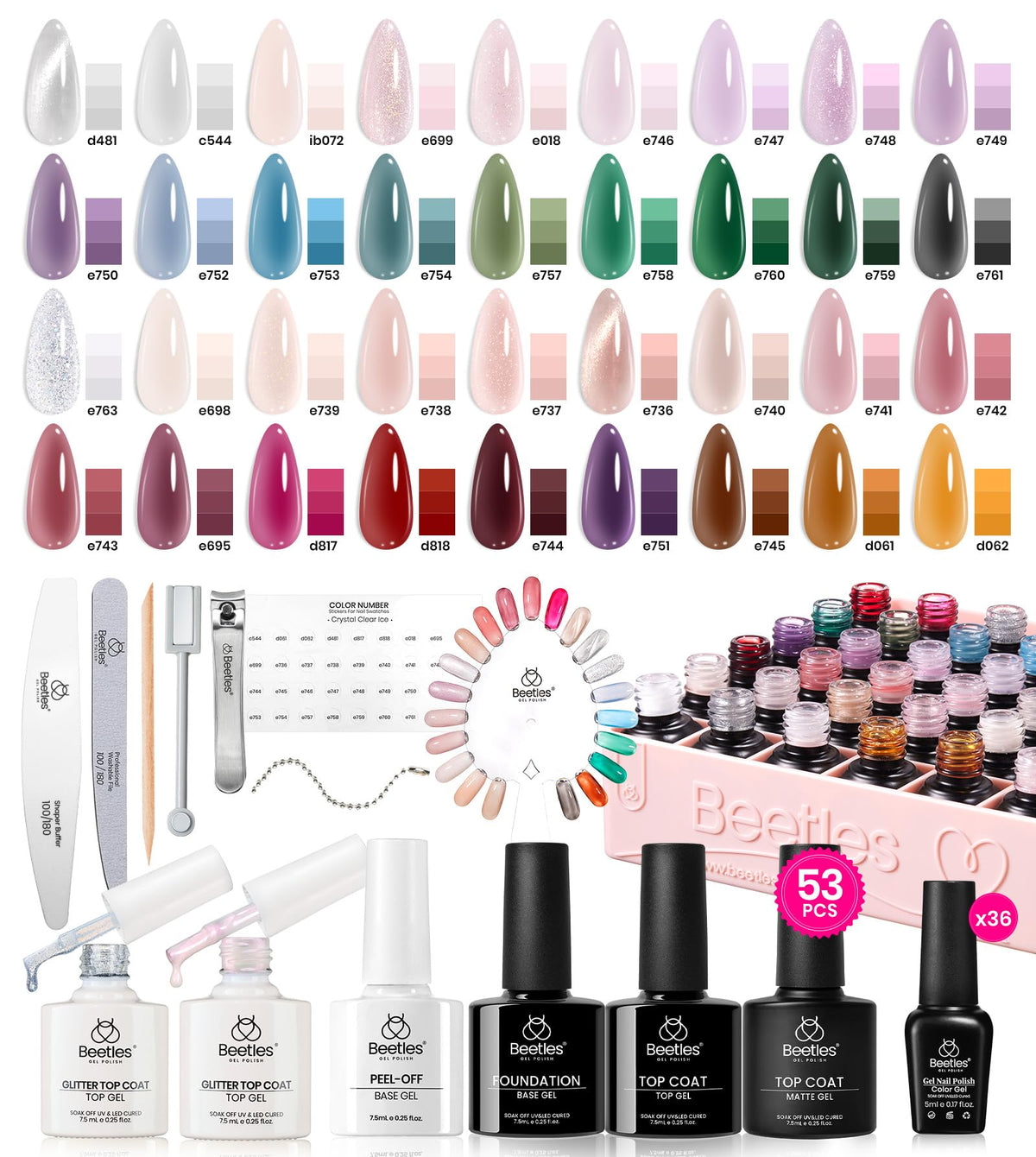 Kit de vernis à ongles gel beetles contenant 36 couleurs