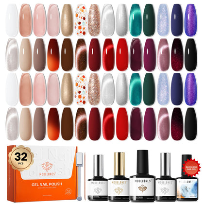 Kit de vernis à ongles gel Cat Eye modelones 32PCS avec 28 couleurs