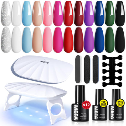 Kit de vernis à ongles gel MEFA avec 12 couleurs et lampe UV