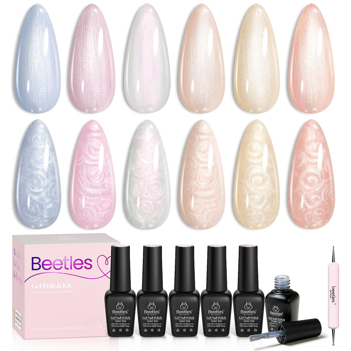 Kit de vernis à ongles gel pailleté Beetles avec 6 flacons