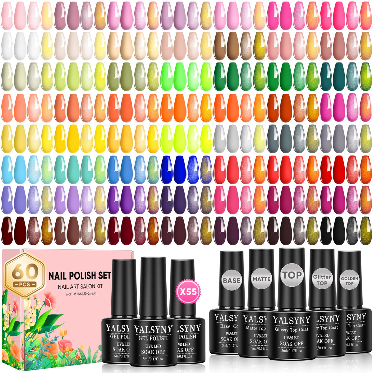 Kit de vernis à ongles gel YALSYNY 60 Pcs avec 55 couleurs