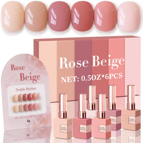 Kit de vernis gel Double Rhythm 6 pièces 15 ml avec bouteilles en rose beige