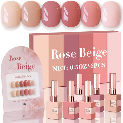 Kit de vernis gel Double Rhythm 6 pièces 15 ml avec bouteilles en rose beige