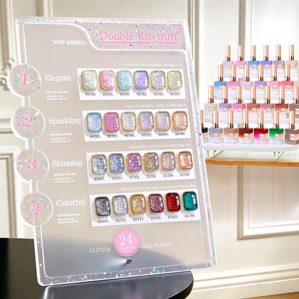 Kit de vernis gel pailleté Double Rhythm 28pcs avec couleurs variées
