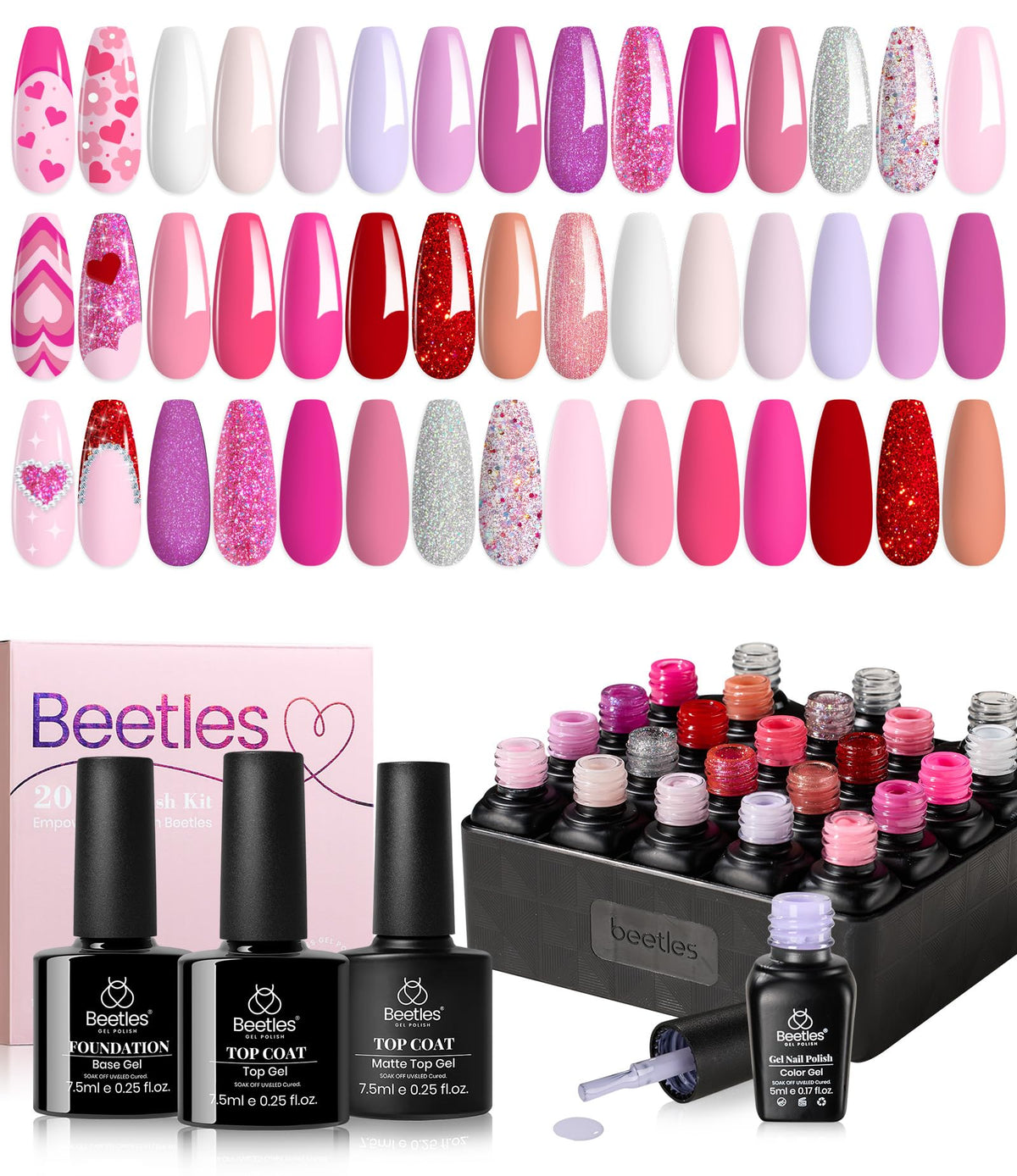 Kit de vernis gel rose de 23 pièces avec 20 gels colorés et top coats