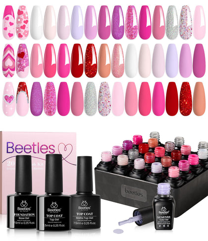 Kit de vernis gel rose de 23 pièces avec 20 gels colorés et top coats