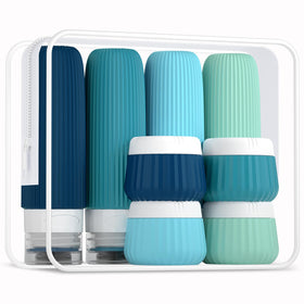 Kit de voyage Mrsdry avec 4 bouteilles en silicone et 4 pots de crème dans un sac transparent