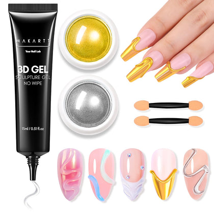 Kit gel à ongles 3D Makartt avec poudres chrome et accessoires