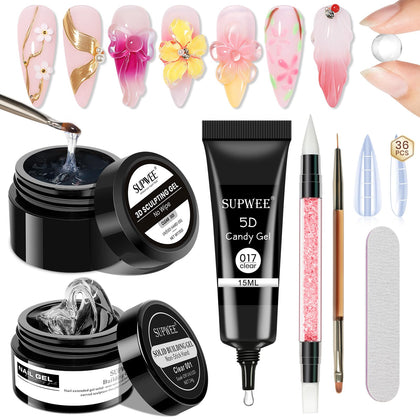 Kit gel à ongles 3D SUPWEE avec tous les composants visibles