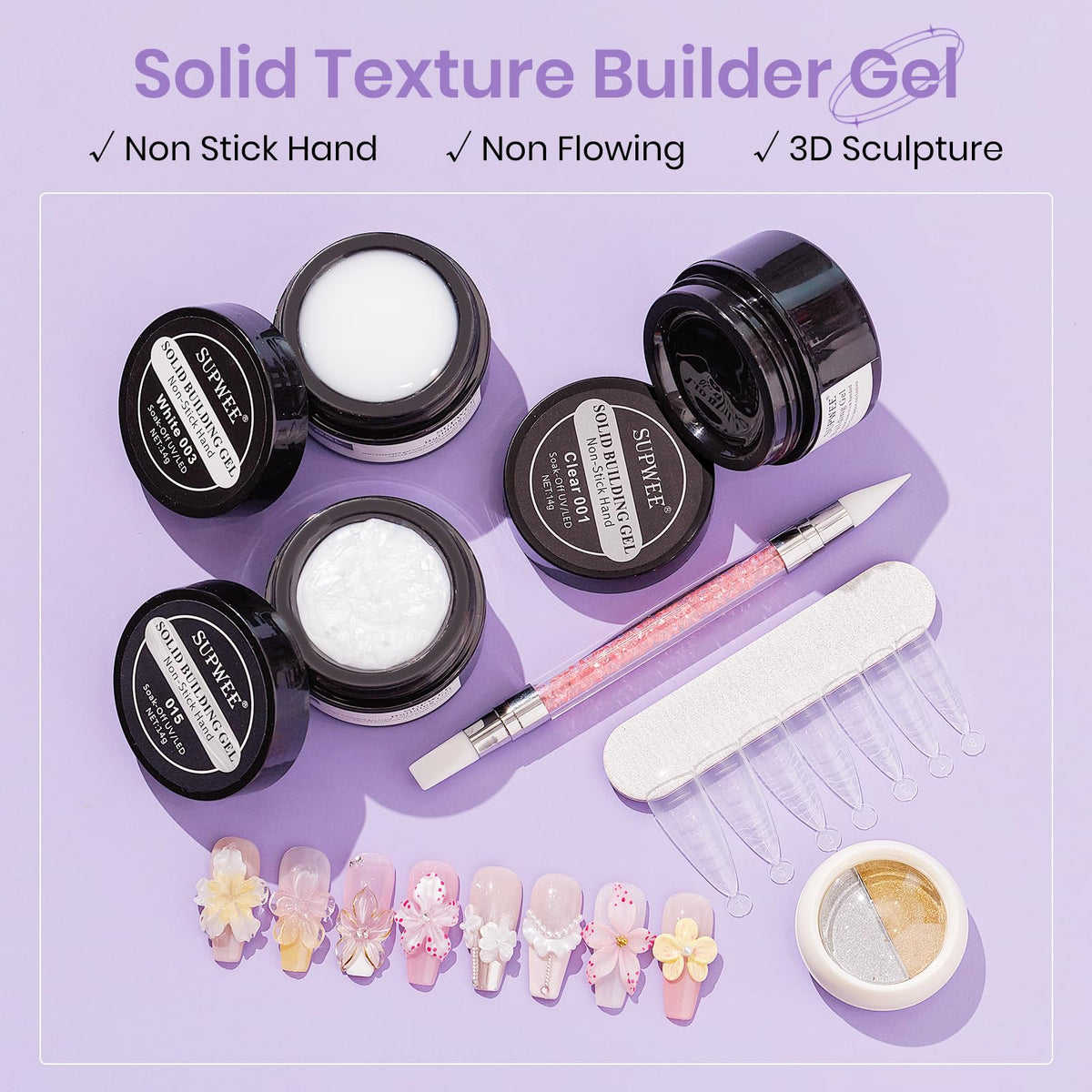 Kit Gel de Sculpture SUPWEE avec Poudre Chrome Argent et Or