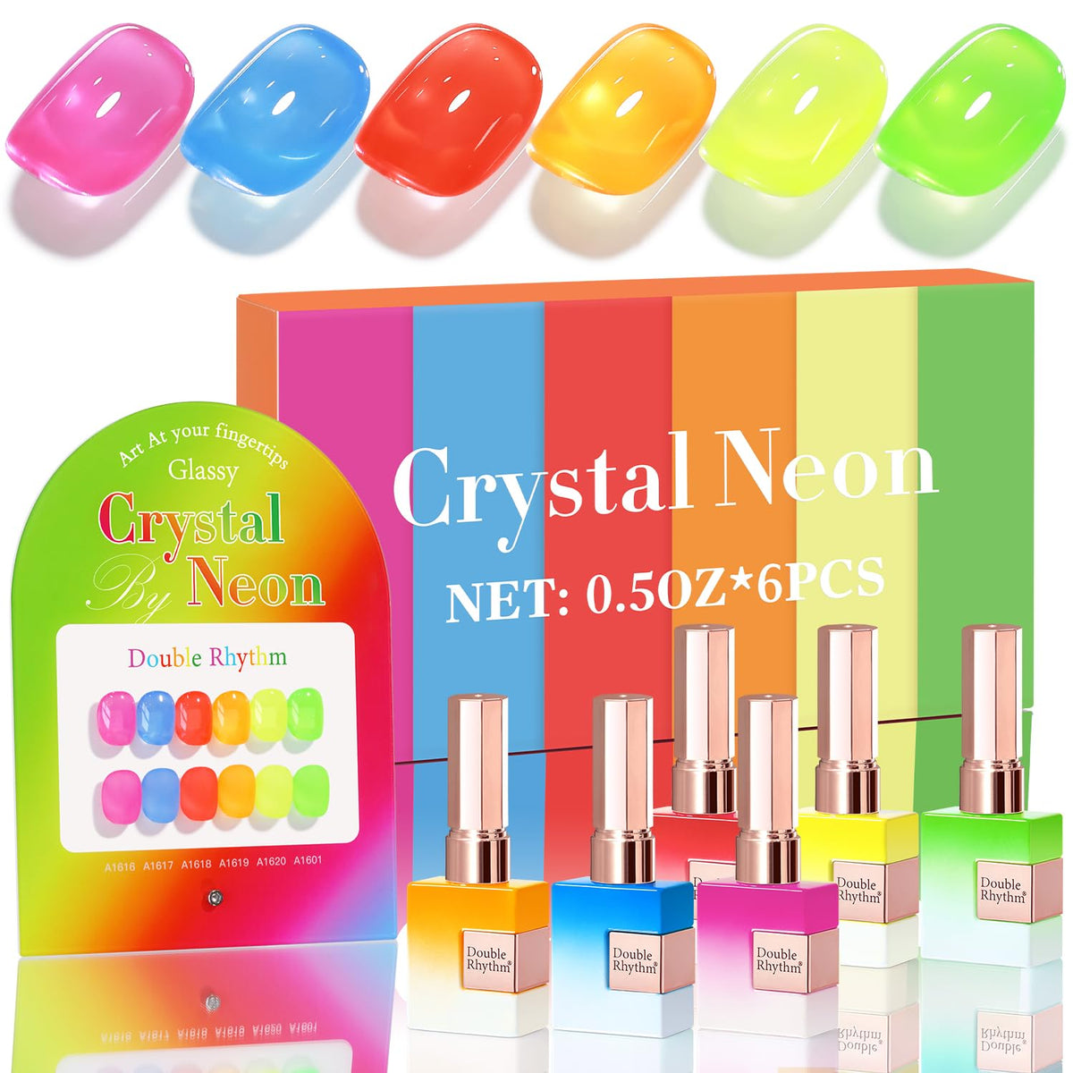 Kit gel polish Double Rhythm 6 pcs 15 ML avec flacons en rose, bleu, rouge et vert