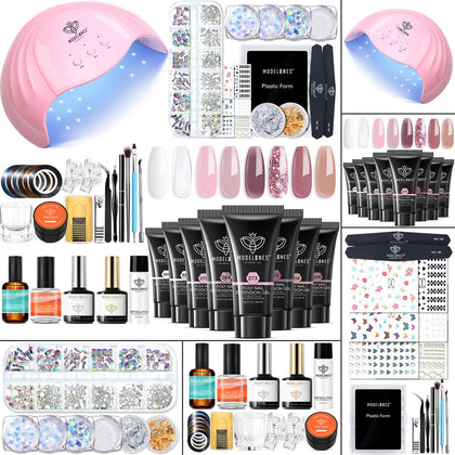 Kit gel poly à ongles modelones avec 8 couleurs et lampe UV/LED 48W