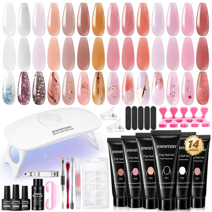 Kit Gel Poly JEWHITENY avec 14 couleurs de gel et lampe LED