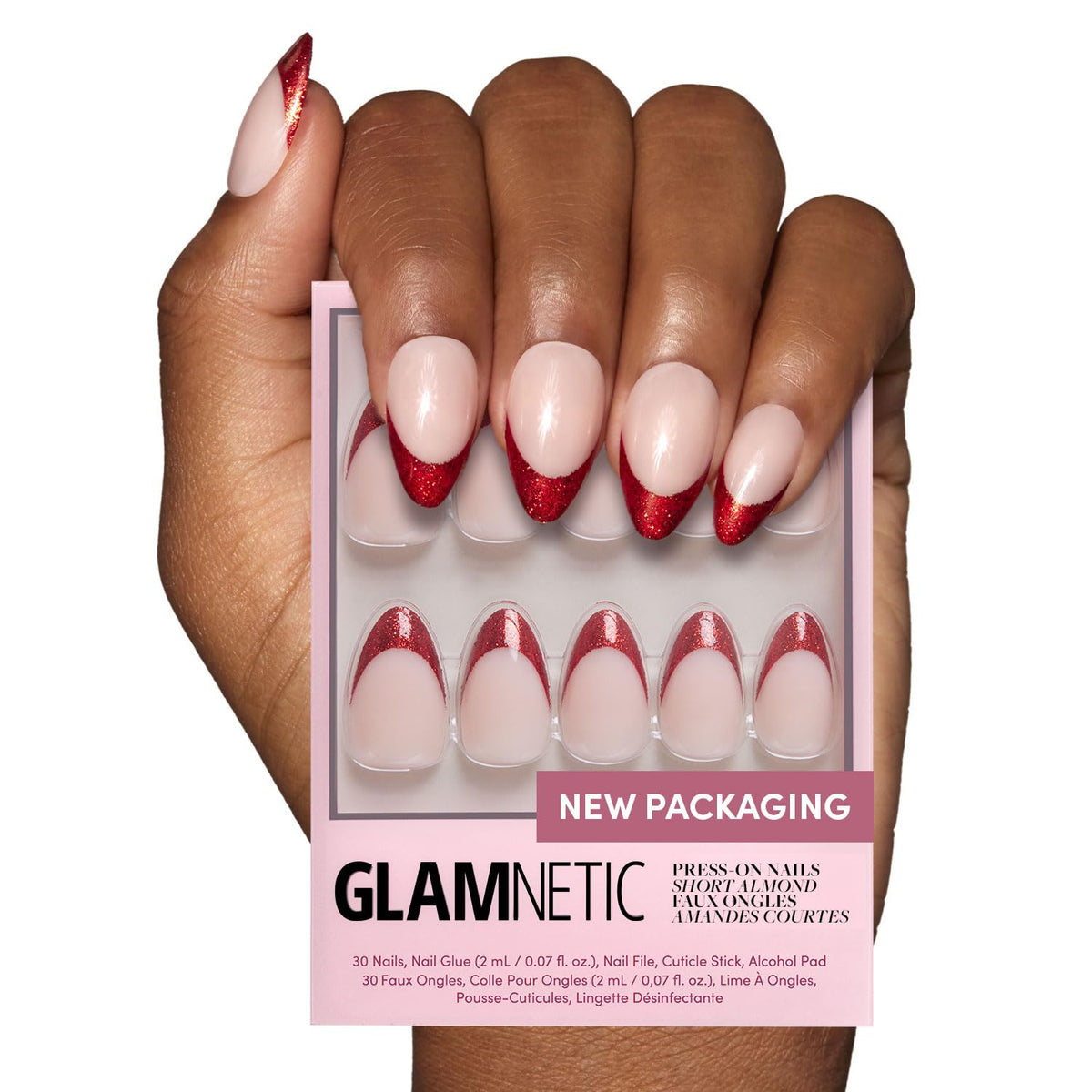 Kit Glamnetic de faux ongles press-on courte amande, 30 pièces