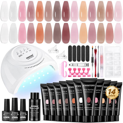 Kit JEWHITENY Gel Poly Extension avec 14 couleurs et lampe LED