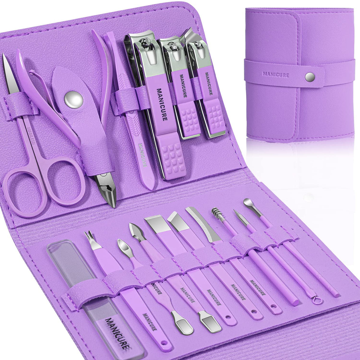 Kit manucure Leipple 16 outils en acier inoxydable dans son étui en cuir