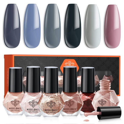 Kit mini vernis à ongles modelones avec 6 couleurs noires, vue de face