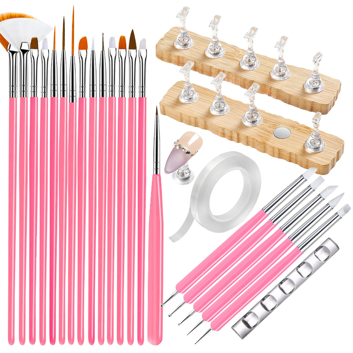 Kit nail art ESUOHYM avec pinceaux et supports en bois