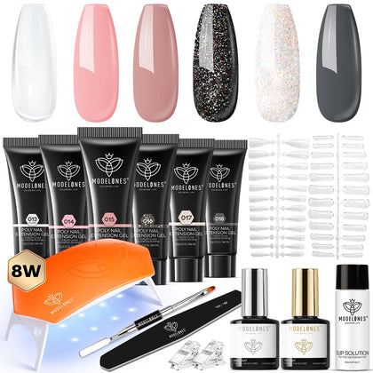 Kit Poly Gel modelones avec 6 couleurs et lampe 8W
