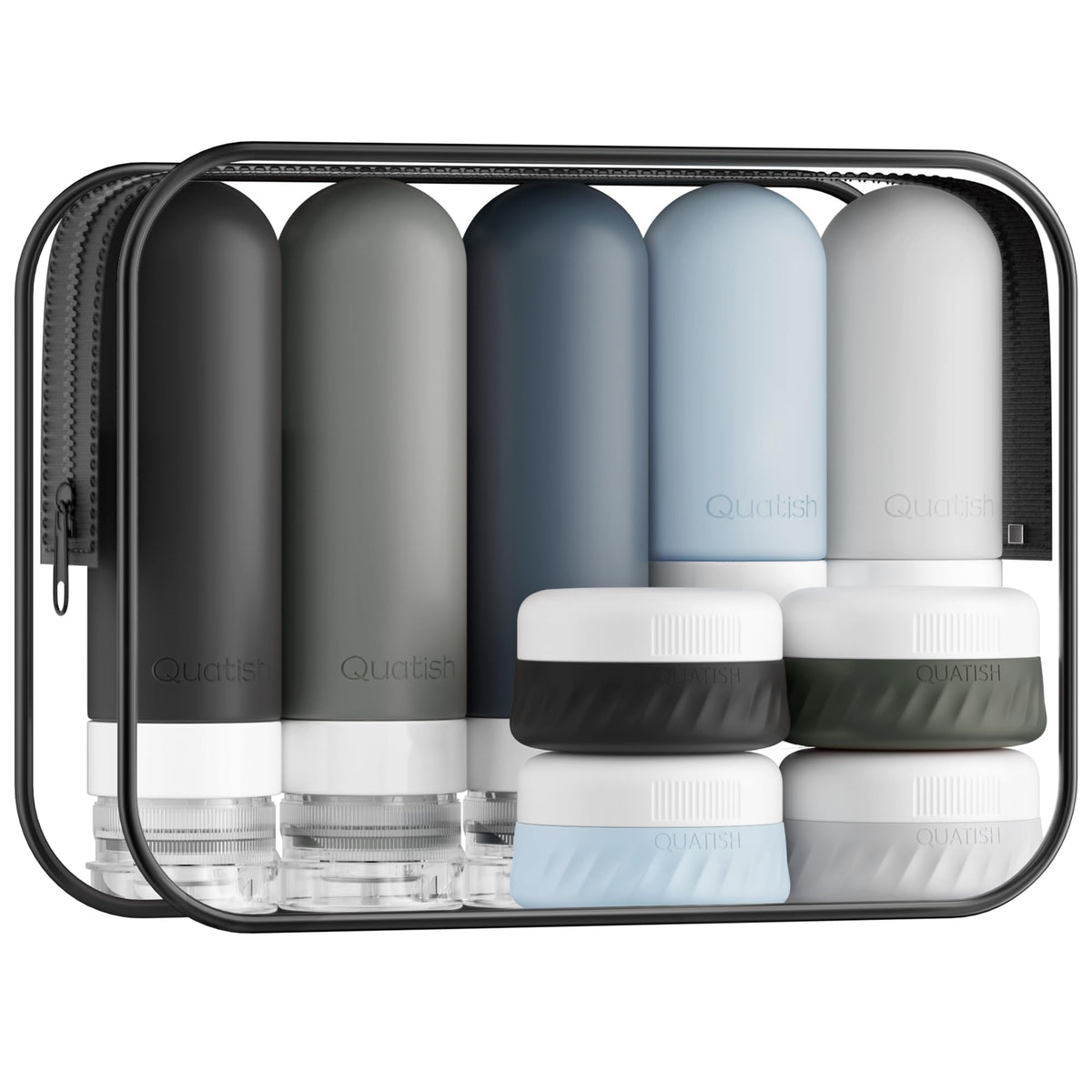 Kit Quatish 15 accessoires de voyage incluant sacs et flacons en silicone