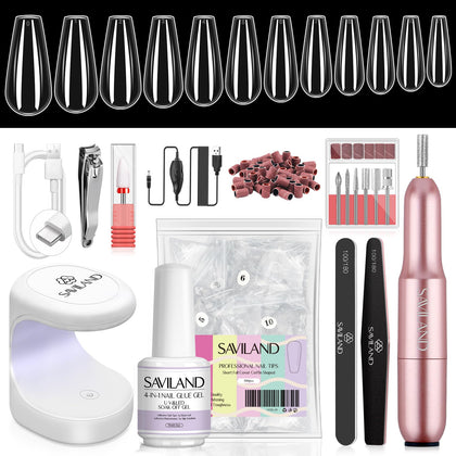 Kit SAVILAND d'extension d'ongles en gel avec 500 tips et lampe UV