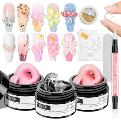 Kit SUPWEE Gel de Sculpture 3D pour Ongles, comprenant trois gels d'extension et accessoires