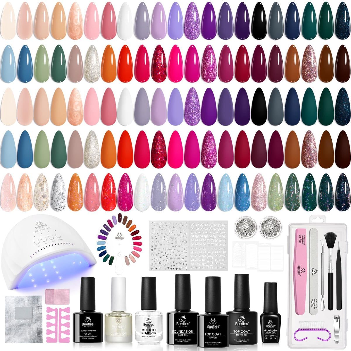 Kit vernis à ongles beetles 75PCS avec 45 couleurs et lampe UV