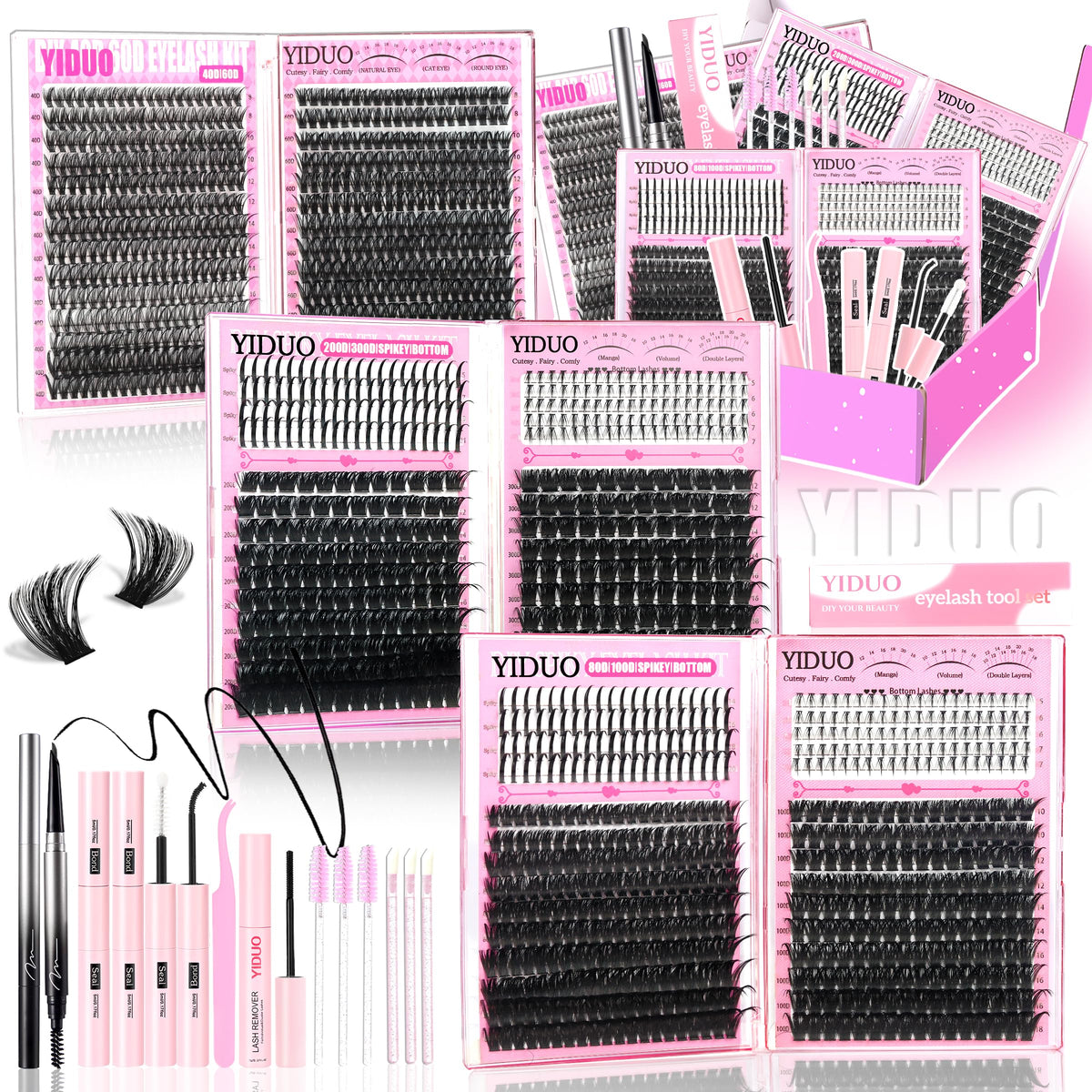 Kit YIDUO de cils à clusters 1520Pcs avec accessoires