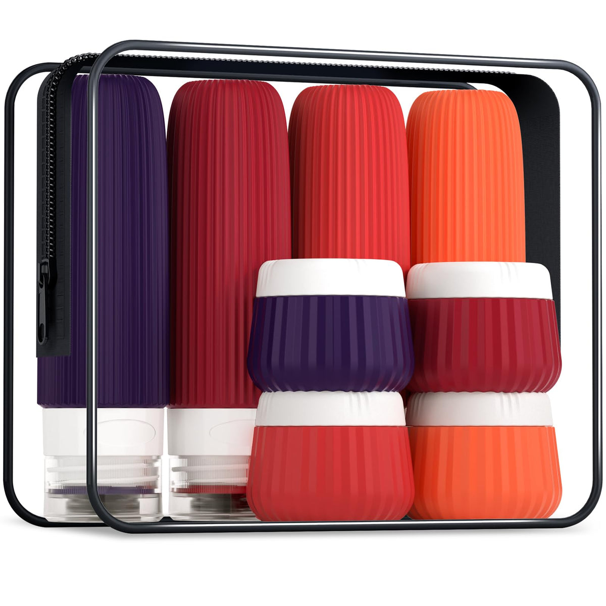 Kits de voyage Mrsdry avec 8 flacons en silicone dans une trousse transparente