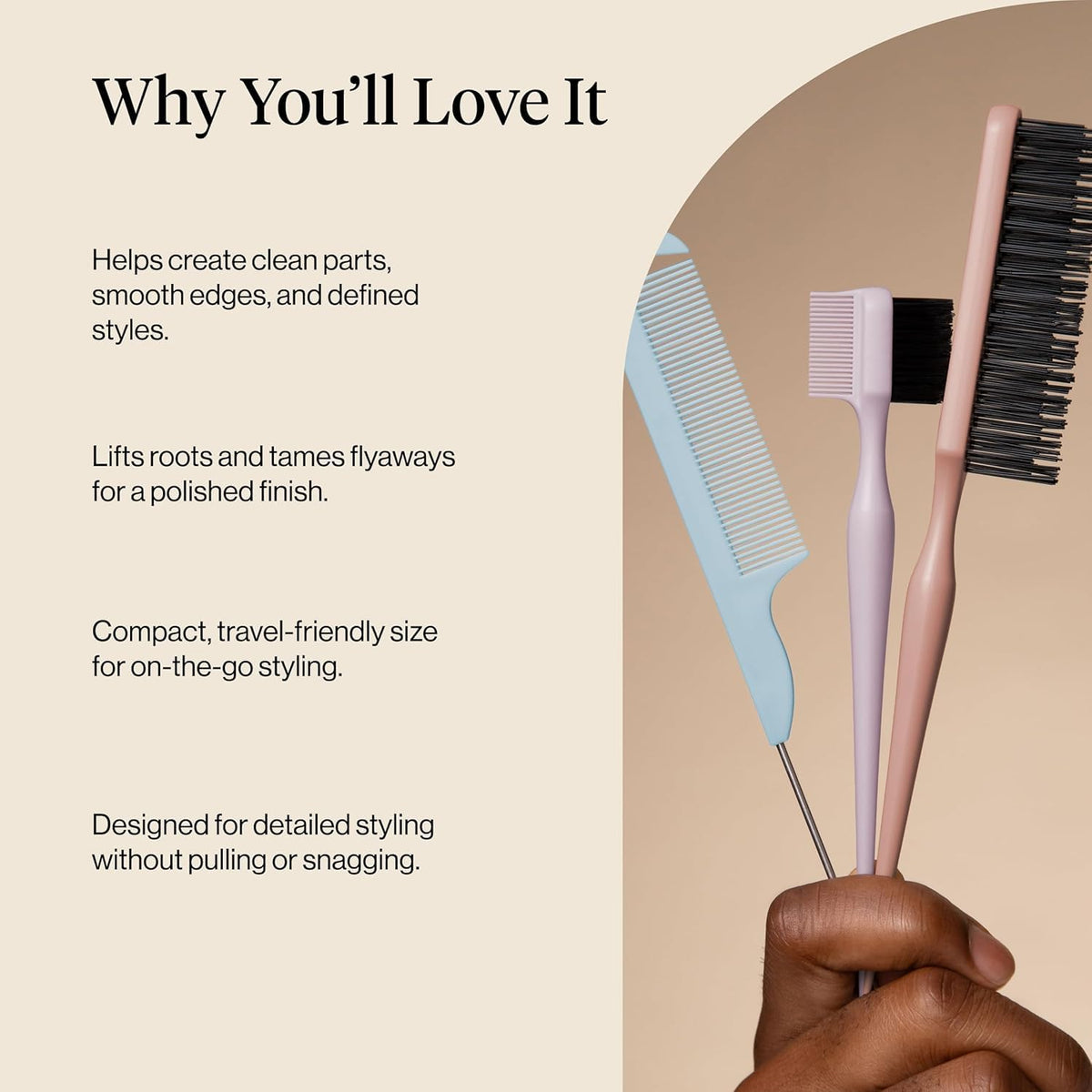 Kitsch Brosse à Cheveux Slick Back set de trois outils de coiffage dans un étui