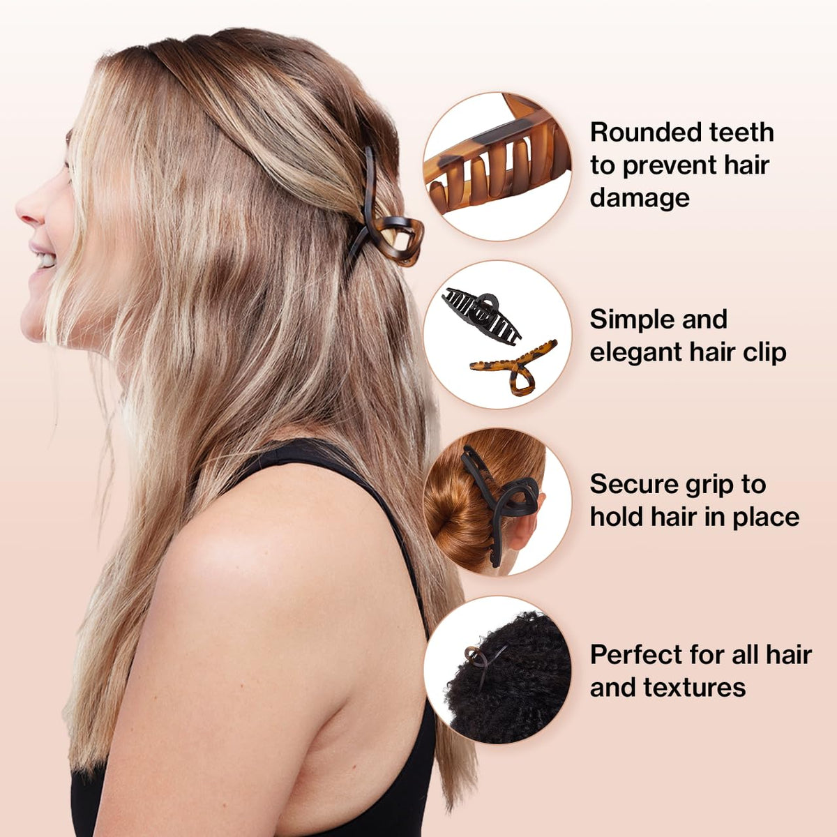 Kitsch Clips à Cheveux Noir, taille grande