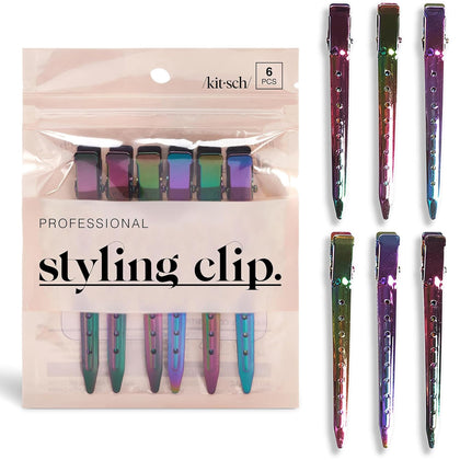 Kitsch Clips Alligator Professionnels 6 pièces en aluminium, vue de face