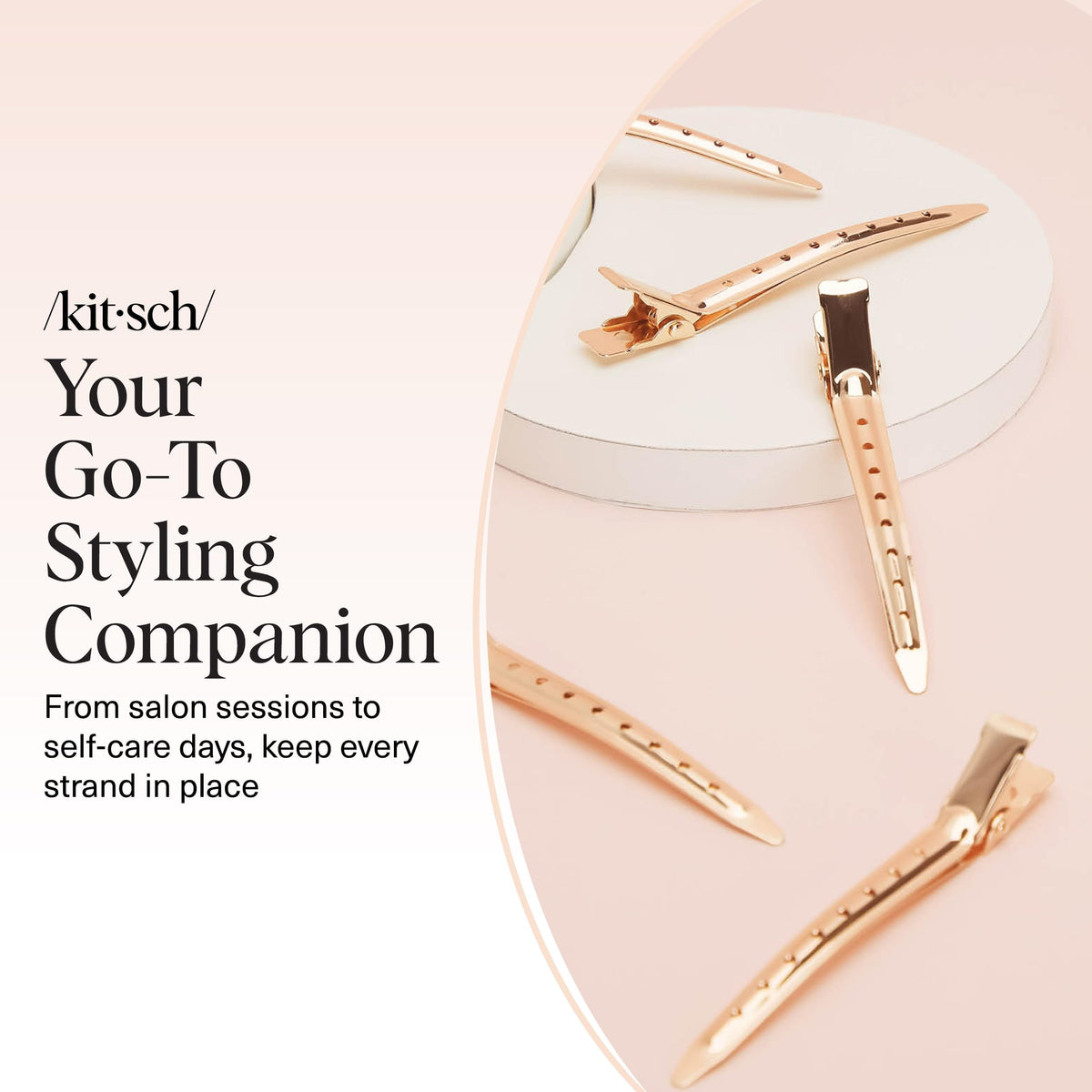 Kitsch Clips Alligator Rose Gold avec accessoires de beauté
