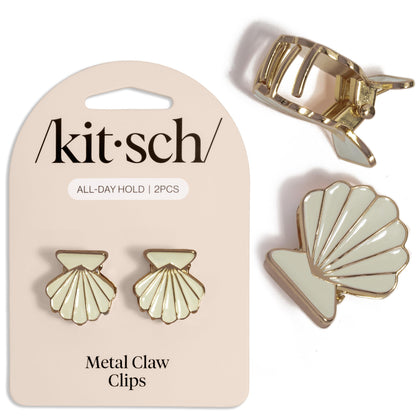 Kitsch Clips Cheveux Petite Coquille, finition or et crème perlée, vue avant