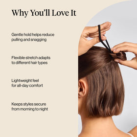 Kitsch élastiques à cheveux noirs en situation, utilisés pour un chignon
