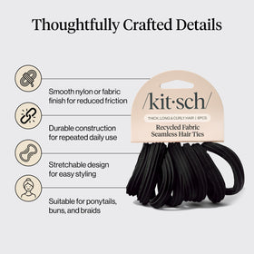 Kitsch élastiques à cheveux noirs pliés, vue de près
