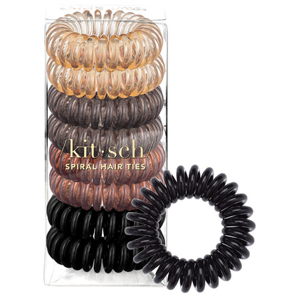 Kitsch élastiques à cheveux spirales brunes pack de 8 pièces