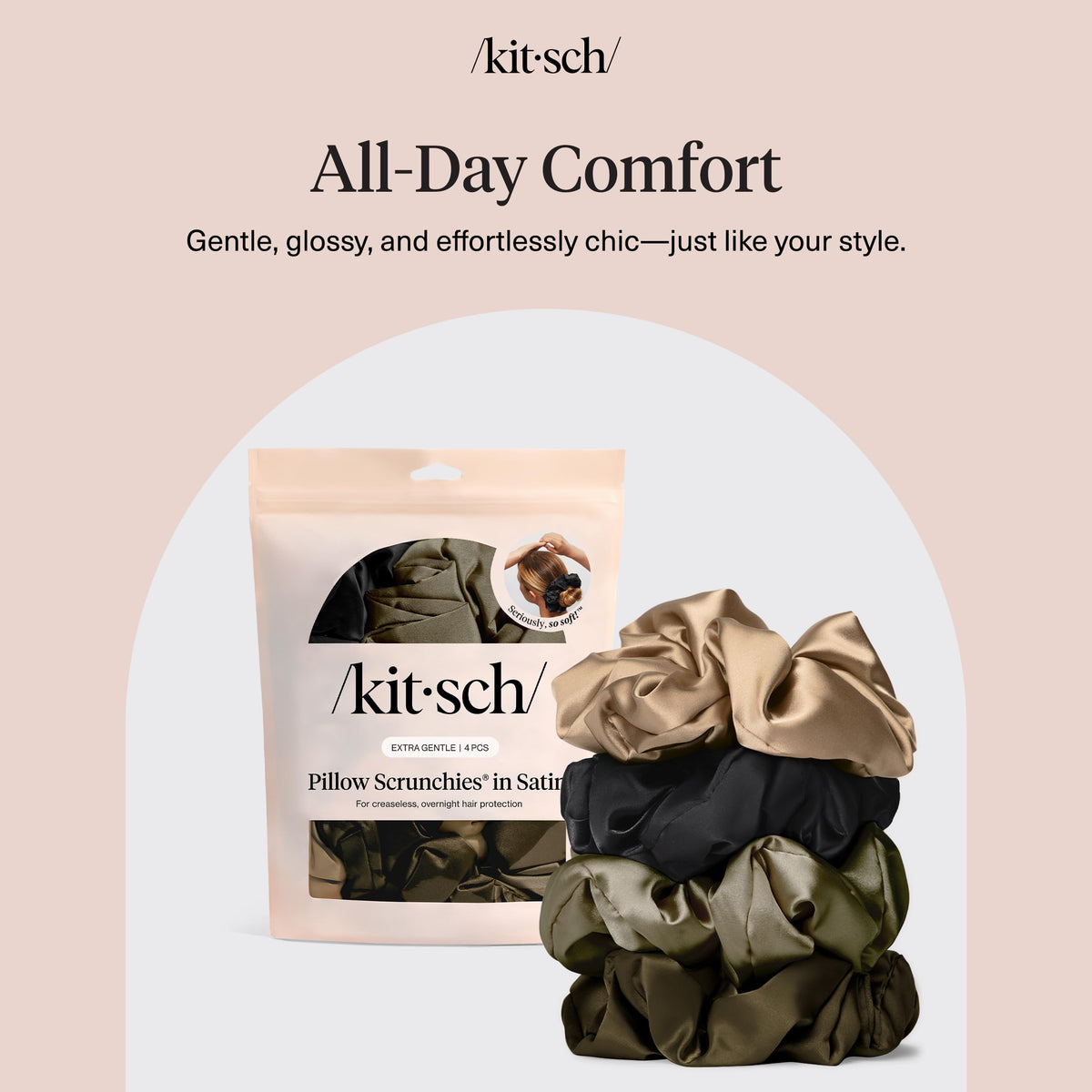 Kitsch élastiques en satin noirs, ensemble de quatre pièces